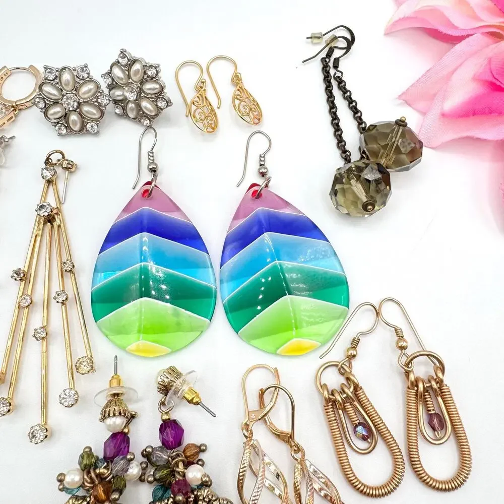 20 Pair Pierced Costume Jewelry Earring Lot Mixed Styles Vintage To Now Reseller
